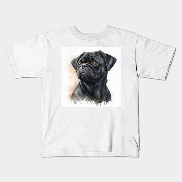 Black Pug Watercolour Style Painting Kids T-Shirt by TheArtfulAI